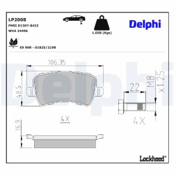 LP2008 DELPHI Комплект гальмівних колодок з 4 шт дисків