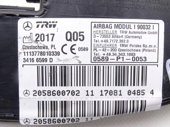Mercedes-Benz OE 2058600702 GBI_BMW O MERCEDES C-КЛАС W205 14-21 ПОДУШКА AIRBAG СИДІННЯ ПРАВА ОРИГІНАЛ НОВА