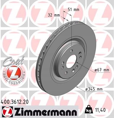 Zimmermann 400.3612.20 Диски гальмівні zimmermann 400.3612.20