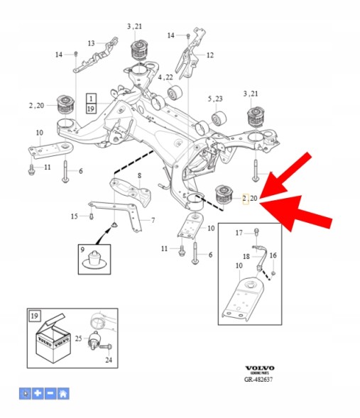 Volvo OE Втулка допоміжної рами передньої VOLVO XC90 2016-2022 V90 S90 OEM/OE 31360598