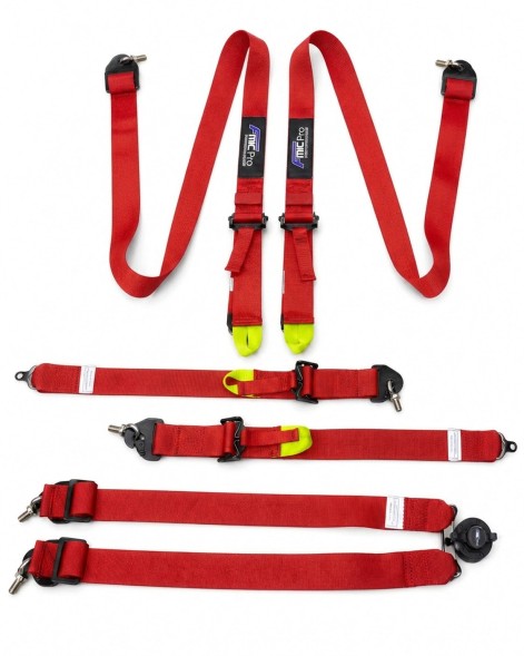 FMIC FP-HARNESS-31-009 Спортивні ремені безпеки з 6 точками кріплення, схвалені FIA, 2", червоні Fmic Pro