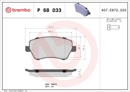 P68033 BREMBO Комплект гальмівних колодок з 4 шт дисків