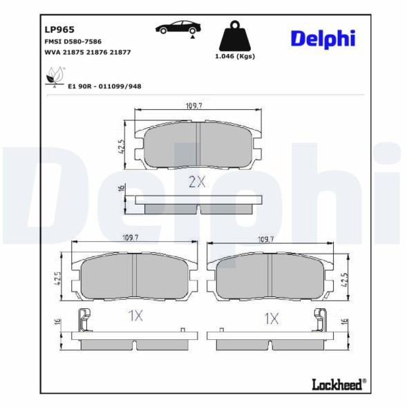 LP965 DELPHI Комплект гальмівних колодок з 4 шт дисків