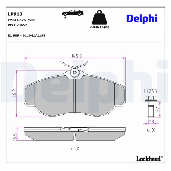 LP913 DELPHI Комплект гальмівних колодок з 4 шт дисків
