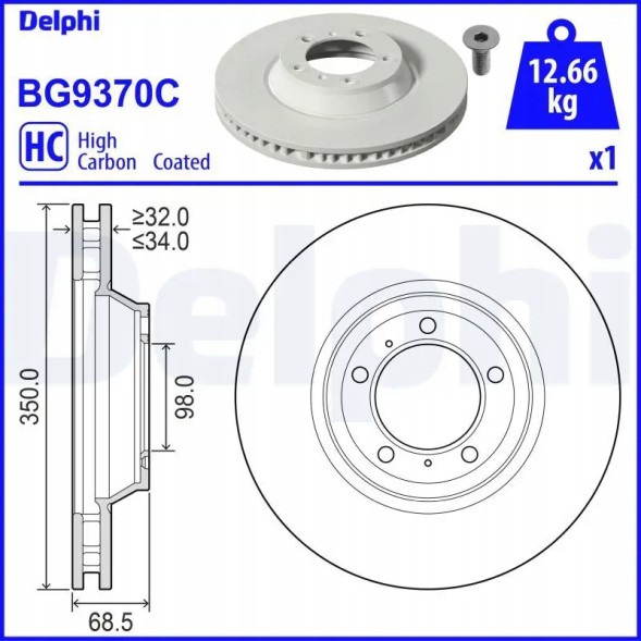 Delphi BG9370C Вентильований гальмівний диск передній bg9370c delphi