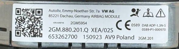 Volkswagen OE 2GM880201Q / T-CROSS VW T-CROSS 2022-2025 ПОДУШКА БЕЗПЕКИ ВОДІЯ AIRBAG 2GM880201Q