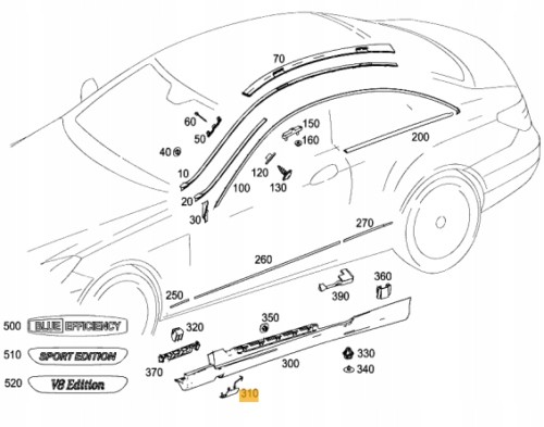 Mercedes-Benz OE A2076981130 Накладка на пороги Mercedes W207 E coupe LP
