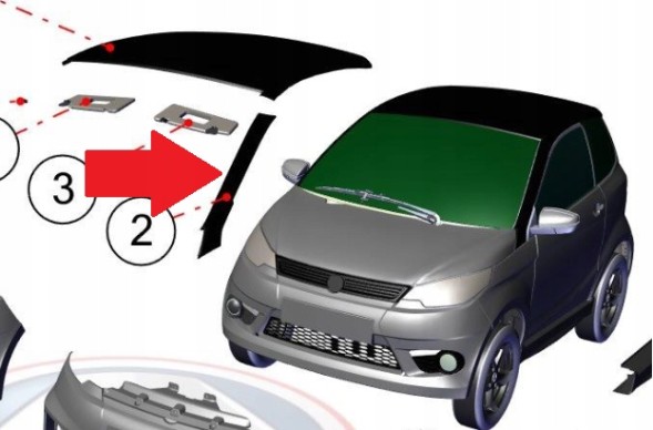 Aixam 760BF011-0016 КРИШКА ПЕРЕДНЬОЇ СТІЙКИ AIXAM SENSATION CITY COUPE ЧОРНА ЛІВА ОРИГІНАЛ