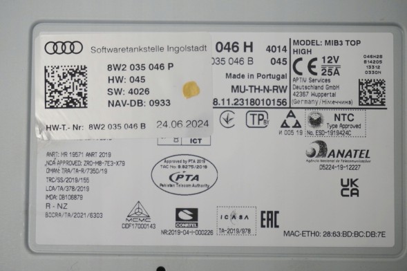 Audi OE ORG МУЛЬТИМЕДІЙНИЙ ЗЧИТУВАЧ MIB3 8W2035046H 8W2035046P 8W2035046B