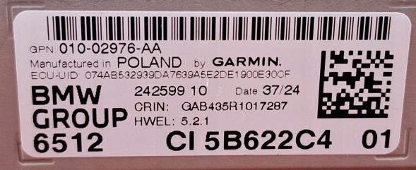 BMW OE Garmin Headunit Висока аудіо навігація MGU22 - 5B622C4 65125B622C4