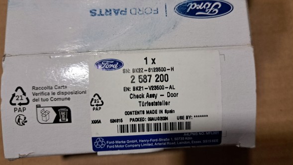 Ford OE 2587200 Ford Custom MK1 обмежувач передніх дверей L=P