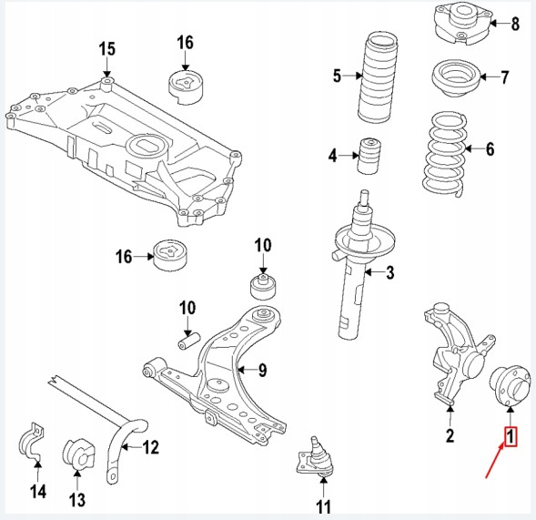 Volkswagen OE Маточина колеса з підшипником VW Jetta Tiguan Taos 5Q0407621F