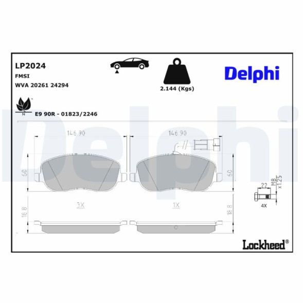LP2024 DELPHI Комплект гальмівних колодок з 4 шт дисків