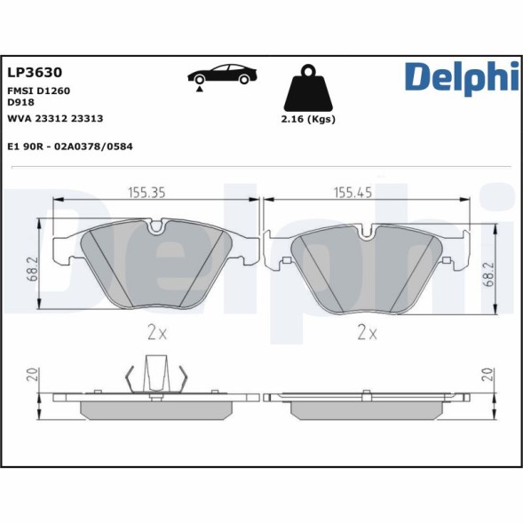 LP3630 DELPHI Комплект гальмівних колодок з 4 шт дисків