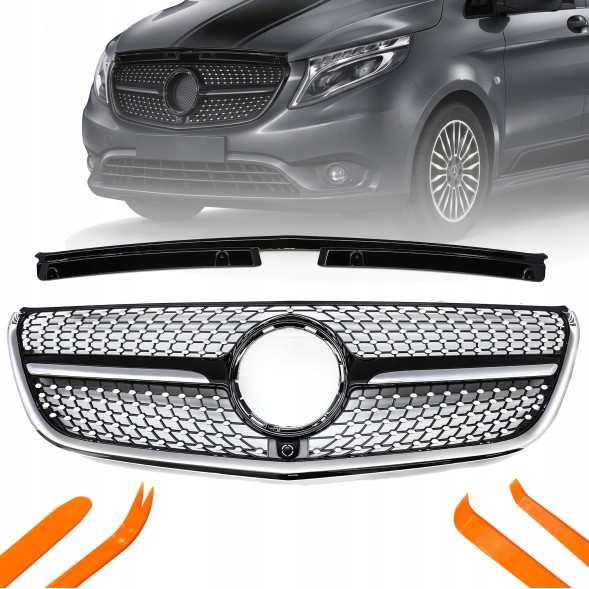 TOPGER KRG-ME-236 XX РЕШІТКА РАДІАТОРА MERCEDES DB VITO W447 16-19 ЧОРНИЙ ГЛЯНЕЦЬ ДІАМАНТ