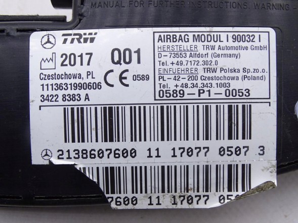 Mercedes-Benz OE 2138607600 GBI_BMW B MERCEDES E-KLASA W213 16-23 ПОДУШКА AIRBAG СИДІННЯ ПРАВА ОРИГІНАЛ НОВА