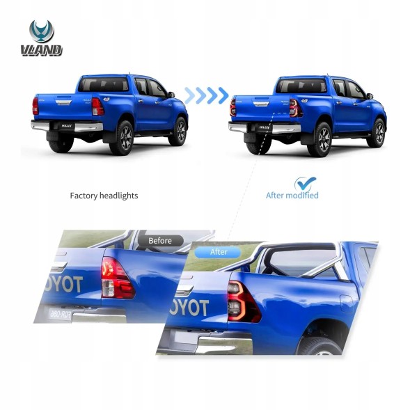 CHINA YAB-VG-2052 Задні ліхтарі vland led тюнінг червоні комплект для toyota hilux 8 viii n120 2015-2020