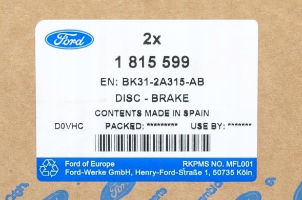 Ford OE BK31-2A315-AB Галмумний диск задній транзит 14-19 один колеса