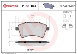 P68044 BREMBO Комплект гальмівних колодок з 4 шт дисків