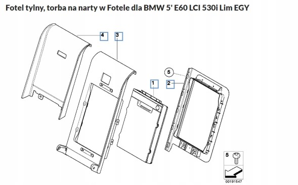 BMW OE BMW 5' E60 LCI 530i Lim EGY Заднє сидіння Лижна сумка 9146918 52209146918