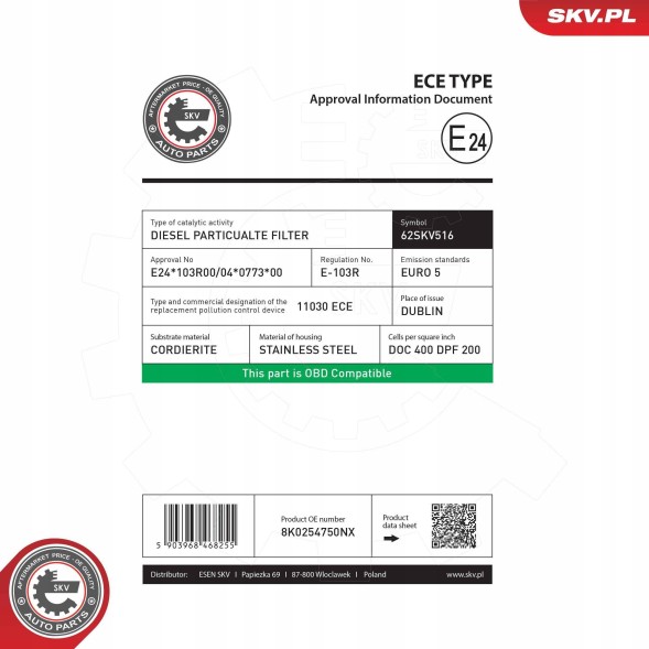 ESEN SKV 62SKV516 Фільтр твердих частинок dpf - skv esen 62skv516