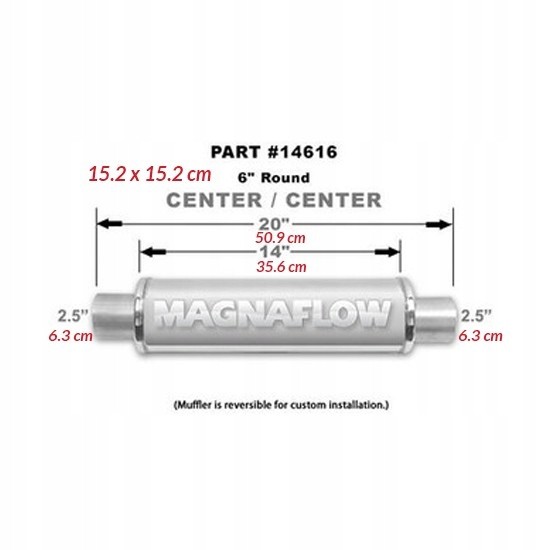 Magnaflow 12616 Глушник magnaflow 6" 2.5"/2.5" 63мм / 63мм нержавіючий 12616