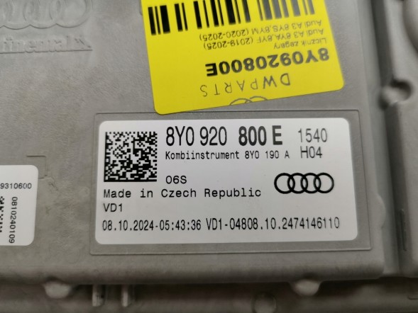 Audi OE 8Y0920800E, DWP537425OE Віртуальний дисплей спідометра Audi A3 S3 RS3 8Y 8Y0920800E OE