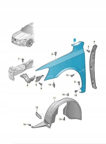 Volkswagen OE 561821021B Ліве крило ASO VW