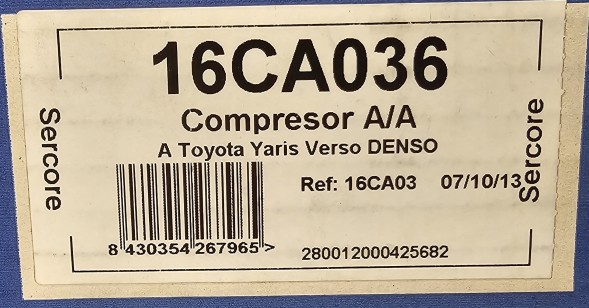 Sercore КОМПРЕСОР КОНДИЦІОНЕРУ TOYOTA YARIS / YARIS VERSO 1.5 DENSO - 16CA036