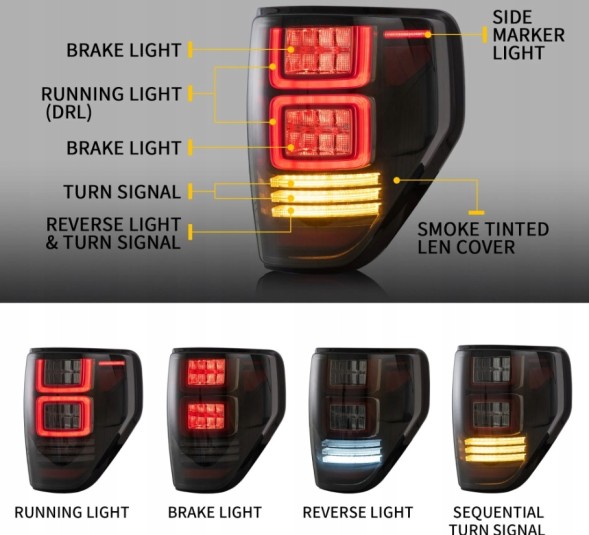 VLAND LDFO94 mhm Комплект задніх ліхтарів Vland Led Neon Dynamic Diodes Ford F150 F-150 XII mk 12 08-