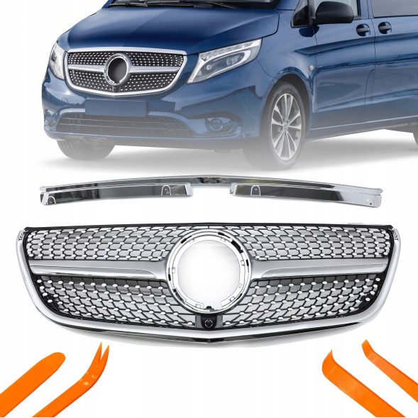 TOPGER KRG-ME-239 XX РЕШІТКА РАДІАТОРА MERCEDES DB VITO W447 2020- СРІБЛЯСТА ДІАМАНТ