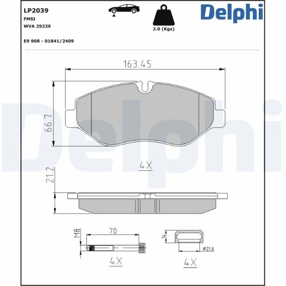 LP2039 DELPHI Комплект гальмівних колодок з 4 шт дисків