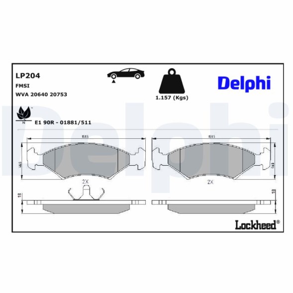 LP204 DELPHI Комплект гальмівних колодок з 4 шт дисків