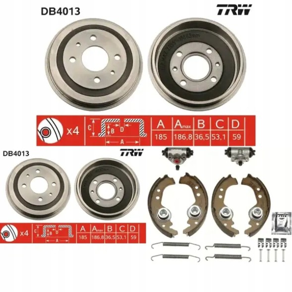 TRW DB4013 BK1726 Комплект гальмівні барабани + щелепи TRW