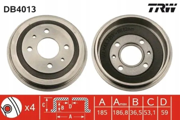 TRW DB4013 BK1726 Комплект гальмівні барабани + щелепи TRW