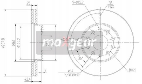 Maxgear 19-0638 + 19-1059 SKODA OCTAVIA II Колодки + диски передні SKODA OCTAVIA II 2 288 мм