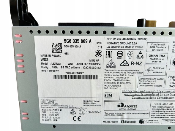 Volkswagen OE 5G6035869A 5G6 035 869 A glp Радіоприймач дисплей Golf 5G6035869A