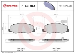 P68061 BREMBO Комплект гальмівних колодок з 4 шт дисків