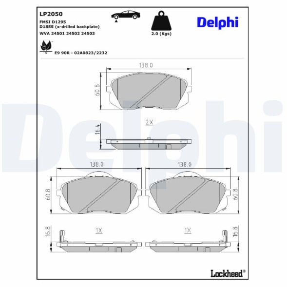 LP2050 DELPHI Комплект гальмівних колодок з 4 шт дисків