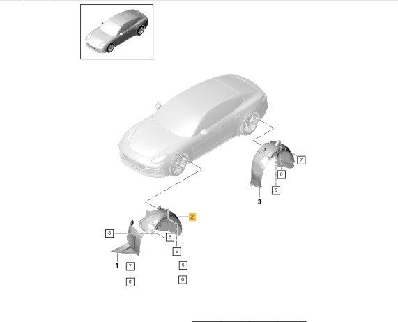 Porsche OE 97050412323 Колісна арка передня ліва, деталь передня панамера