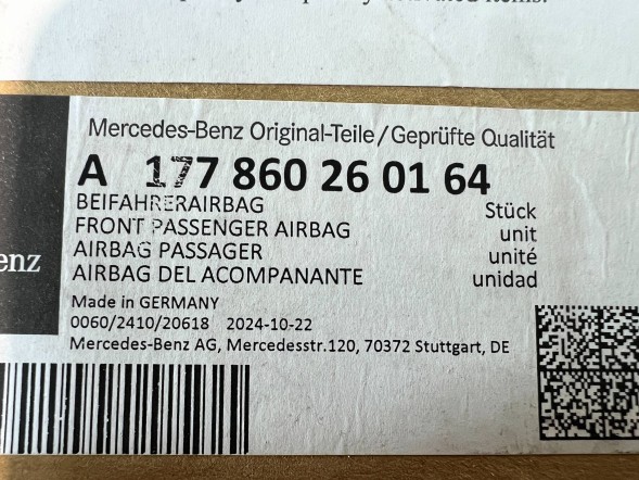 Mercedes-Benz OE A177860260164 pmi150921 AIRBAG ПОДУШКА ПАСАЖИРА ПЕРЕДНЯ MERCEDES W177 A177860260164