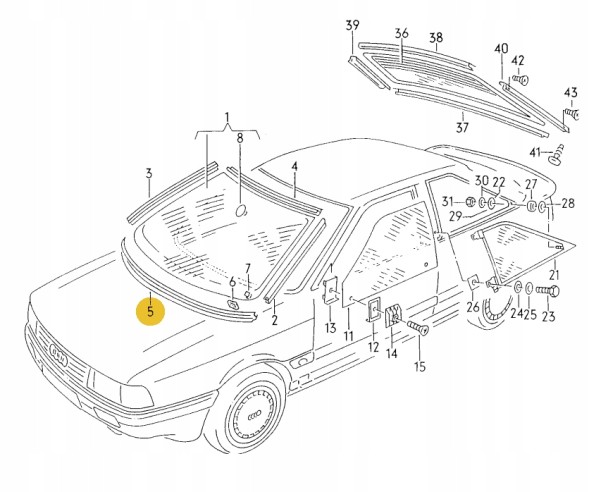 Audi OE 895 845 121 E ПРОФІЛЬ НИЖНЬОЇ НАКЛАДКИ ВІКНА AUDI COUPE 895845121E