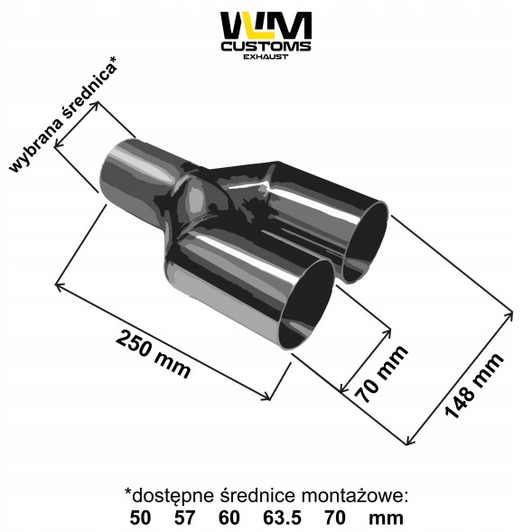 WLM Customs WLM-BLK2x70 Подвійний вихлопний наконечник WLM Black Y-PIPE 2x70 мм