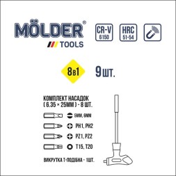 MT32319 MOLDER Викрутка Т подібна з комплектом насадок 8 в 1