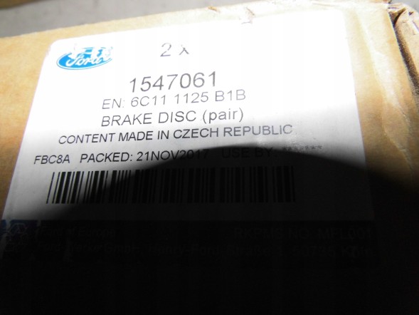 Ford OE 6C11-1125-B1B ДИСКИ ГАЛЬМІВНІ ПЕРЕДНІ FORD TRANSIT Mk6 2006-14 OE