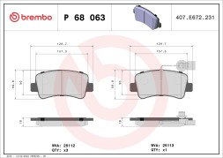 P68063 BREMBO Комплект гальмівних колодок з 4 шт дисків