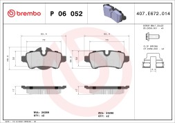 P06052 BREMBO Комплект гальмівних колодок з 4 шт дисків