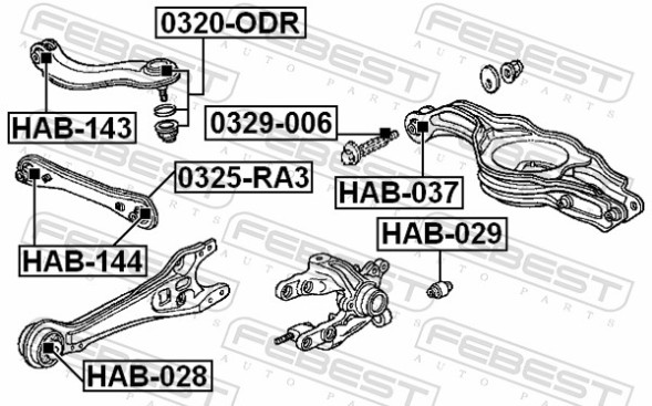HAB 028 FEBEST САЙЛЕНТБЛОК ЗАДНЬОГО ПОДОВЖНЬОГО ВАЖЕЛЯ