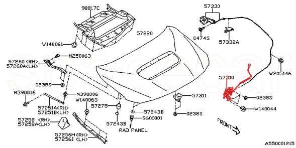 Subaru OE 57310VC010 ЗАМОК ВІДКРИВАННЯ КАПОТА ПЕРЕДНЬОЇ КРИШКИ ДВИГУНА SUBARU WRX LEVORG 2022-