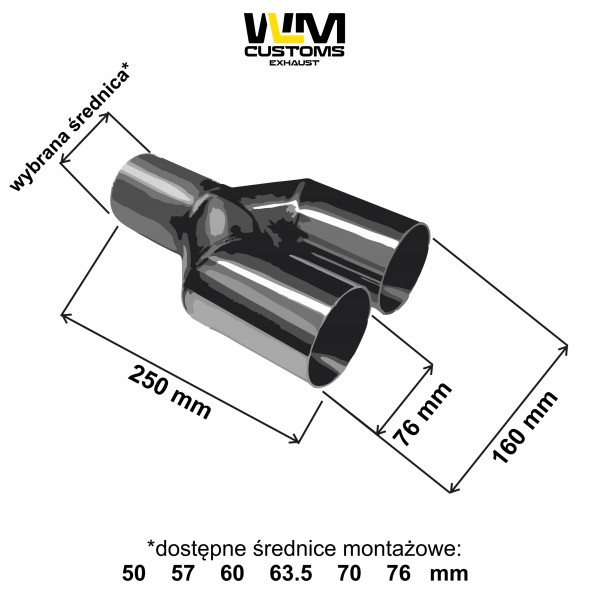 WLM Customs WLM-BLK2x76 Подвійний вихлопний наконечник WLM Black Y-PIPE 2x76 мм